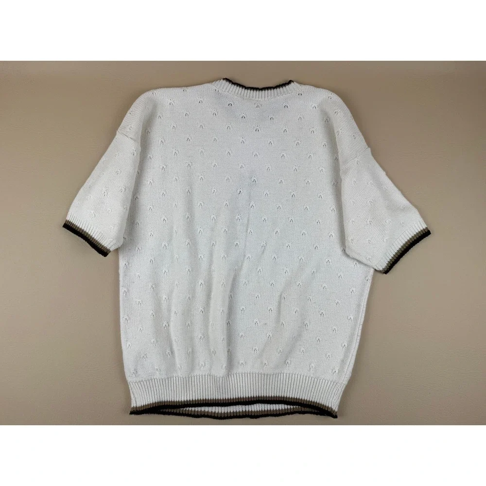 Cape Cod M Short Sleeve Sweater Vintage Coastal Pointelle Floral Knit